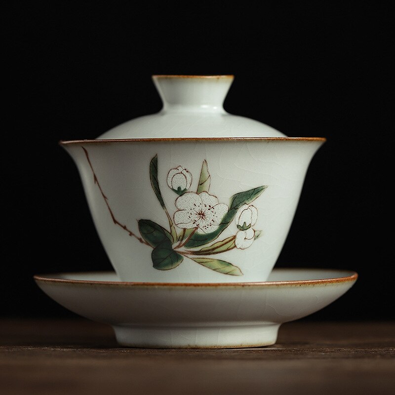 Pastoral keramik gaiwan fågelterrin kung fu teservis handgjord målning stor skål drinkware teskål: B