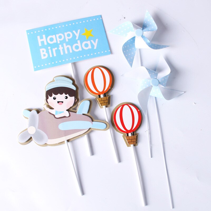 Garniture de gâteau d'anniversaire, décoration d'arbre de voiture, nuage, pilote d'avion, drapeau de fête, fournitures de pâtisserie, garniture de Cupcake, réception pour bébé: Olive
