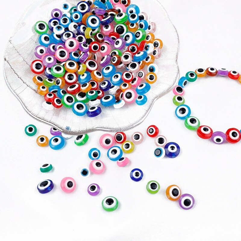 40pcs Mix Oblate Shape Evil Eye Beads 8mm Hollow Stripe Resin Spacer Beads Child DIY Jewelry Bracelet Handicraft Supplies