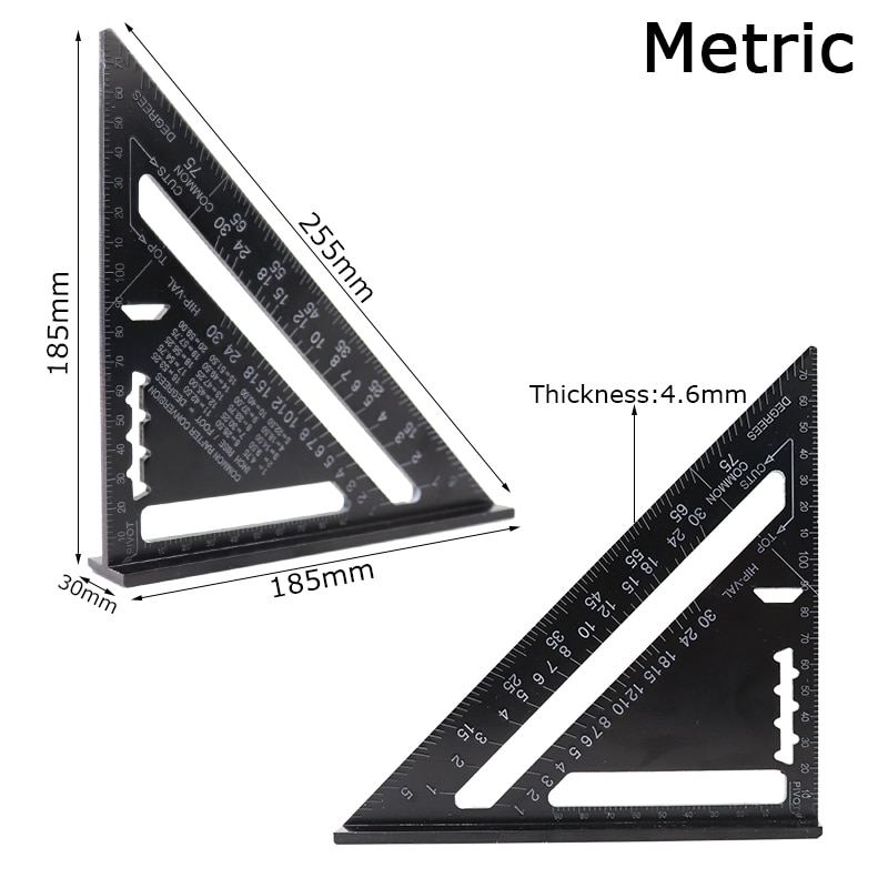 7 ''Aluminun Legierung Dreieck Winkel Ruler Messer 90 grad Winkelmesser Metric/Inch Quadrat Herrscher Für Holzbearbeitung Mess Werkzeuge