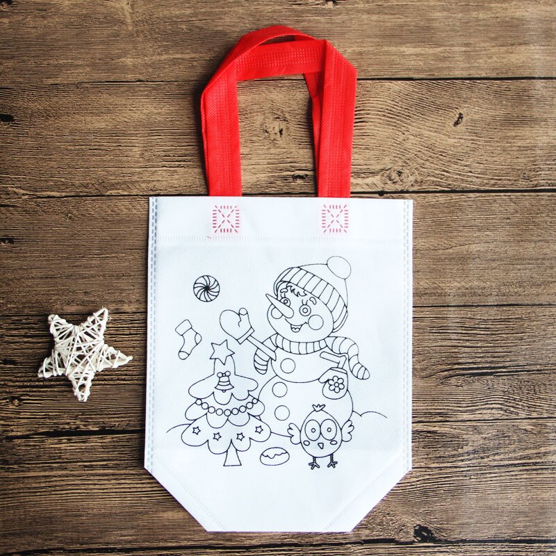 10pcs Per Bambini FAI DA TE Eco-Friendly Borsa Graffiti Giocattolo Educativo Scuola Materna Pittura A Mano Materiali Tessuto Borse Per Bambini Giocattoli Regali: Snowman and Tree