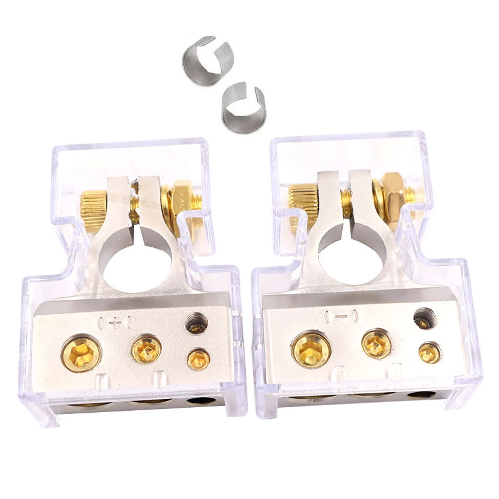 1 Paar Auto-Batterie-Anschlussklemmen-einstellen, 2/4/8/10 AWG, Auto-Audio-, positiv Negativ Batterie-Pfostenklemme mit transparenten Abdeckungen, Unterlegscheiben: Gelb