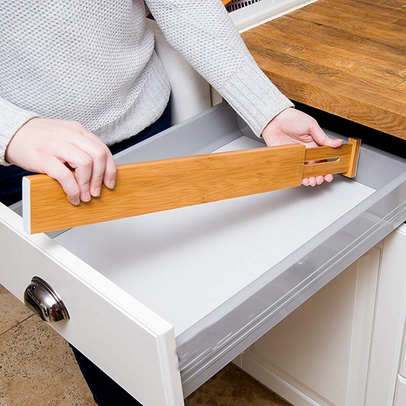 Verstelbare, uitbreidbare verdelers, ladeverdelers van bamboe, lade-organizers van natuurlijk bamboe, het beste voor keuken, dressoir, slaapkamer
