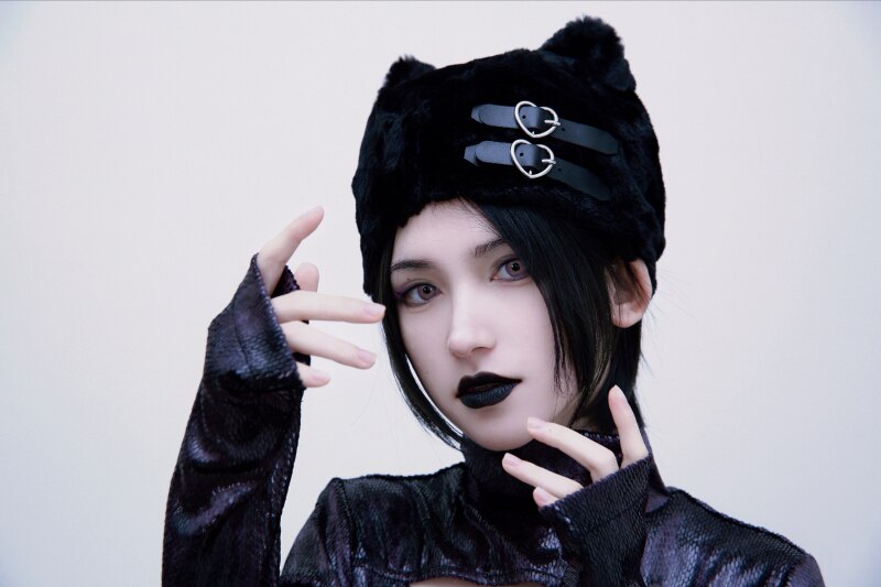 Harajuku Punk Gothic Cat Ear Women Hat Black Berets Autumn Winter Warm Heart Buckle Hat Kawaii Girls Streetwear Y2K Accessories
