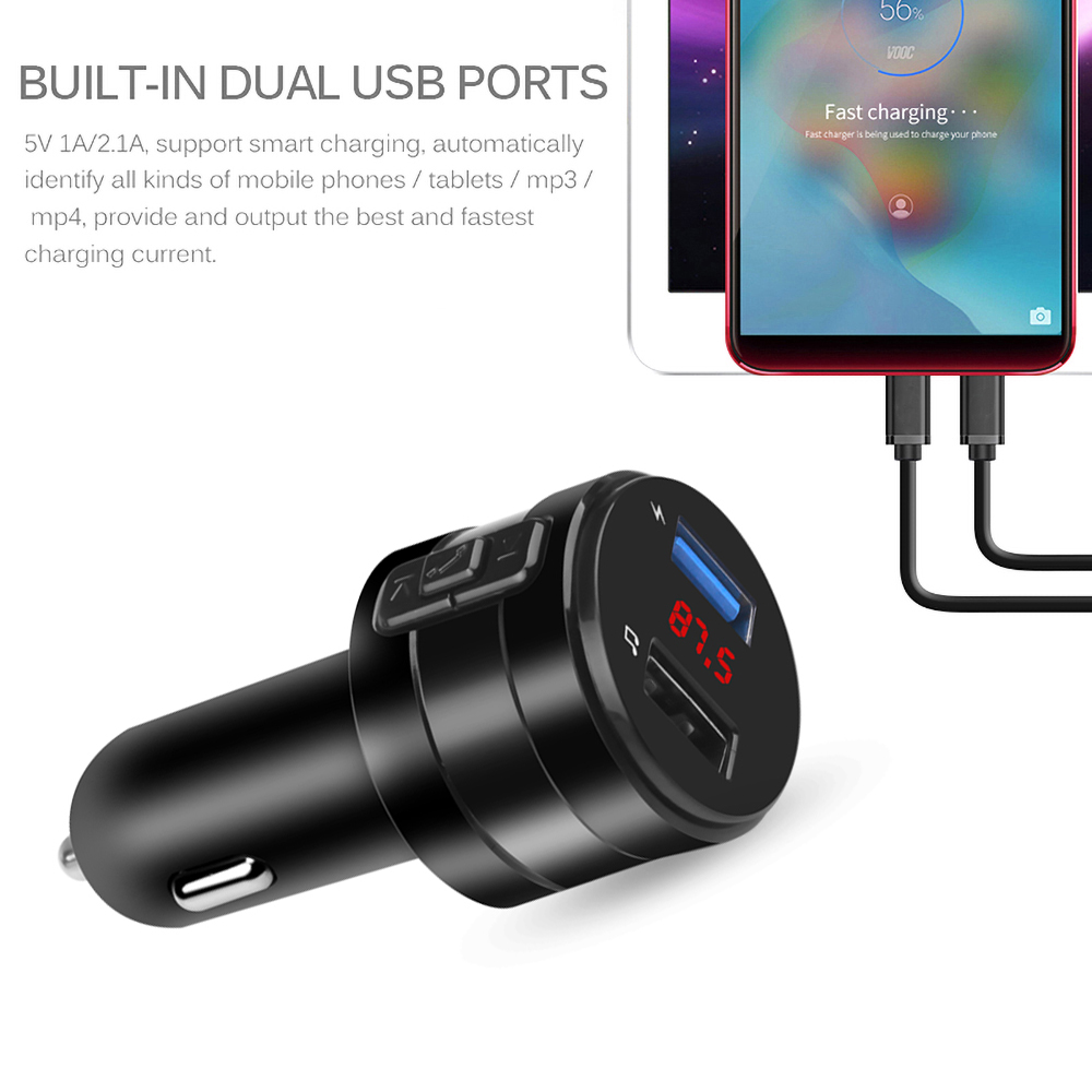 Wireless Handsfree Car Bluetooth 5.0 Kit FM Transmitter Car MP3 Player 3.6A Fast Charge Dual USB Charger Support TF Card Z2