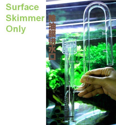 Stainless Steel Skimmer, Glass Water Surface Oil Skimmer Aquarium Plant Filter Inflow Pipe, Arcylic Holders,