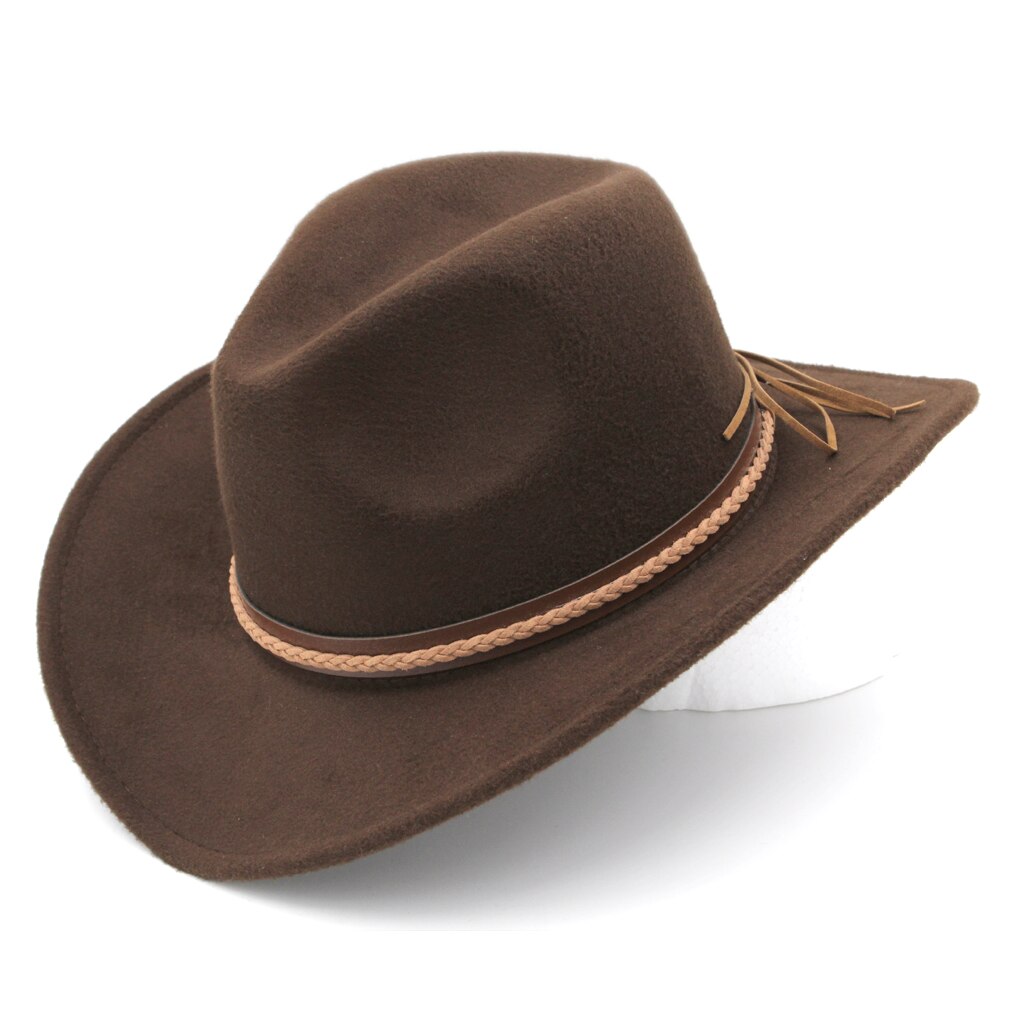 Mistdawn kvinnor män ullblandning western cowboyhatt bred brätte cowgirl ridkeps vinter brun hattband storlek 56-58cm: Mörkbrun