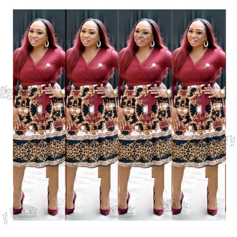 Dashiki Afrikaanse Jurken Voor Vrouwen Traditionele Print Kleding Lange Mouwen Voor Vrouwen (ZC06 #): wine red / XXXL