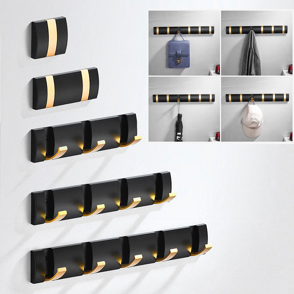 Black Golden Robe Hooks Foldable Wall Hooks Coat Clothes Hanger Towel Hanger Nail Free Installation Bathroom Organization