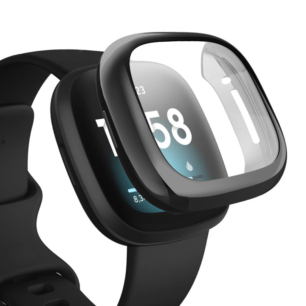 Tpu Case Met Beschermende Film Voor Fitbit Versa 3 Waterdichte Horloge Shell Cover Screen Protector Voor Fitbit Versa 3 Smartwatch: Black