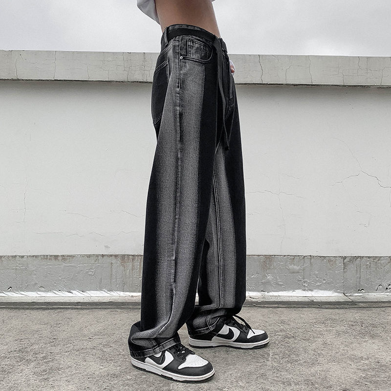 Pantalones vaqueros holgados para hombre, Jeans rectos informales, Retro, a la , ropa de calle suelta, Hip Hop, de piernas anchas, azul/negro