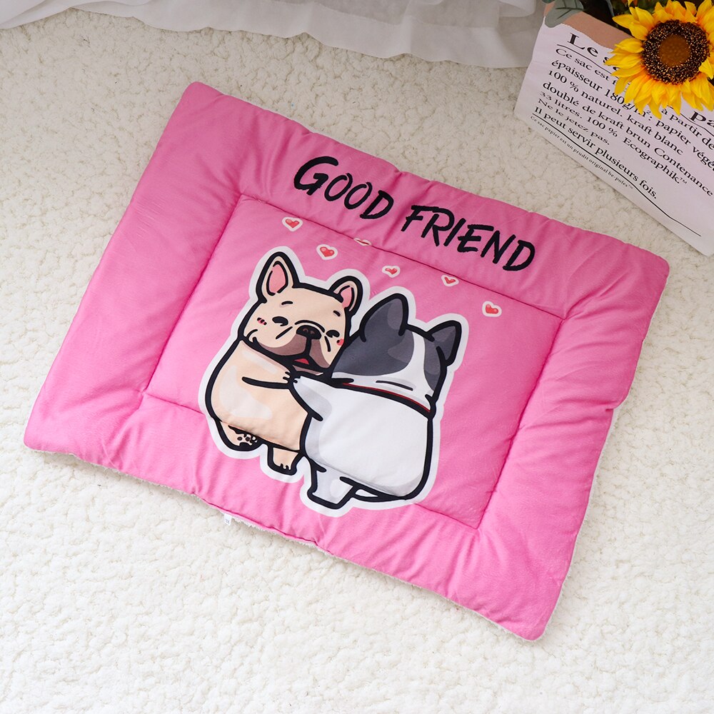 Blød varm hundemåtte vinter hundetæppe hvalp hund kat sengemåtte trykt sofa sovepude madras til små mellemstore hunde mops: Lyserød / 75 x 95cm