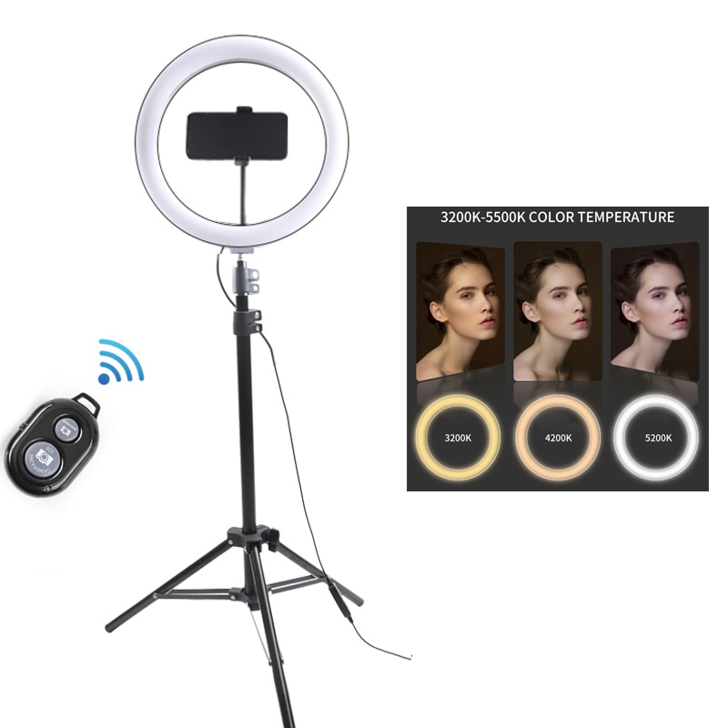 Led Selfie Ring Licht Invullen 10 Inch/26 Cm Dimbare Telefoon Camera Ring Lamp Met 160 Cm Stand Statief voor Make Video Live Studio Vk