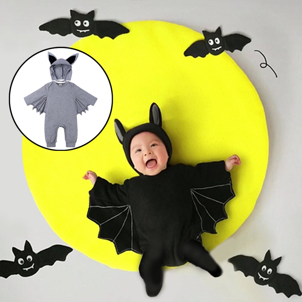 Halloween bebê recém-nascido roupas da criança do bebê meninos meninas halloween bat cosplay traje de manga longa macacão chapéu conjunto