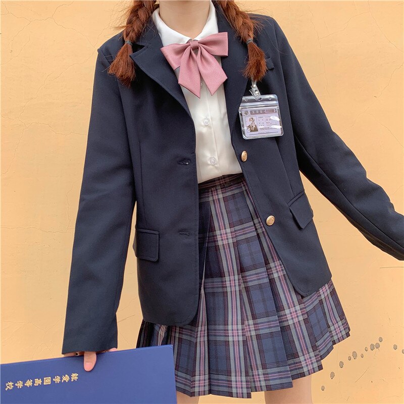 Women Autumn Winter JK Blazer Suit Japanese Preppy Style Sweet School Uniform Jacket Coat Top Outwear Clothes: blue Blazer / M