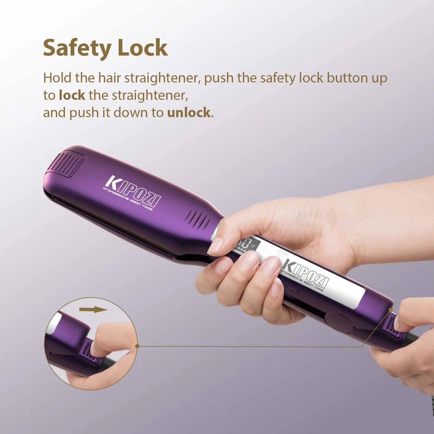 KIPOZI Titanium Flat Iron Hair Straightener with Digital LCD Display Dual Voltage Instant Heating Curling Iron