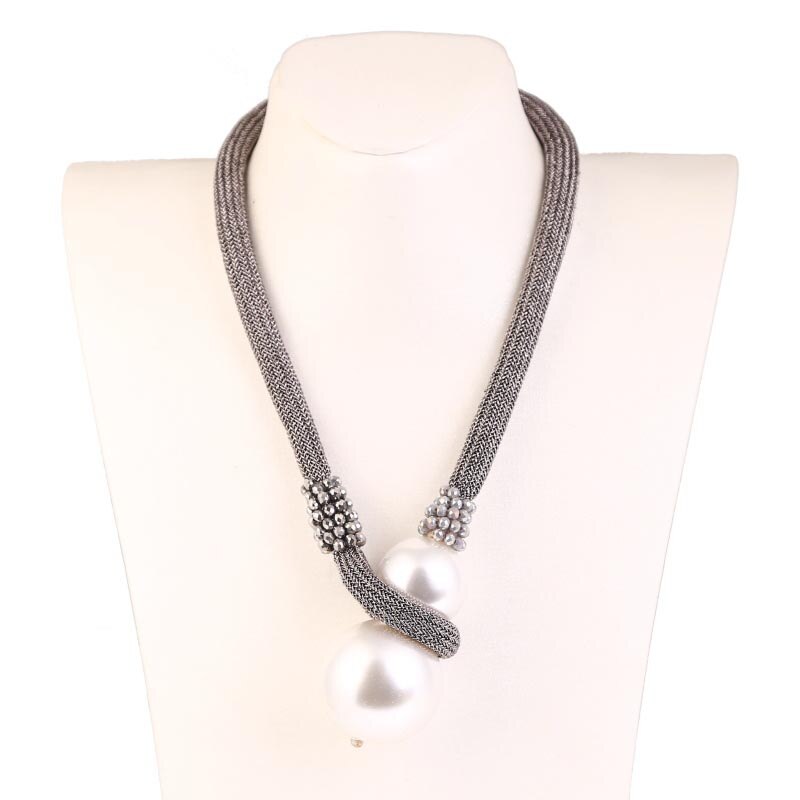 Bohemian Mode Witte Grote Parel Kettingen Hangers Vrouwen Kristal Kralen Lange Touw Ketting Verklaring Chunky Ketting Choker Sieraden: Gun Black