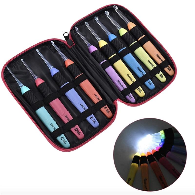 Gloeiende Led Licht Haaknaalden Multicolor Plastic Handvat Aluminium Haaknaalden Breien Naald Set Garen Trui Weave Craft Om