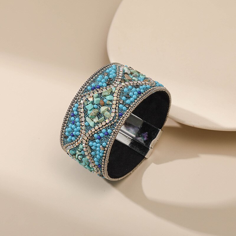 Bohemian Retro Dames Armband Punk Wind Turquoise Strass Handgemaakte Kralen Charm Vrouwelijke Armband Manchet Sieraden Vrouwelijke: SZ00061-6