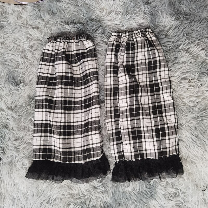 Lolita-calcetines largos Harajuku para mujer, medias de coreana Y2k, calentador de piernas para chica a cuadros, Jk, de encaje negro: NO.7(leg warmer)