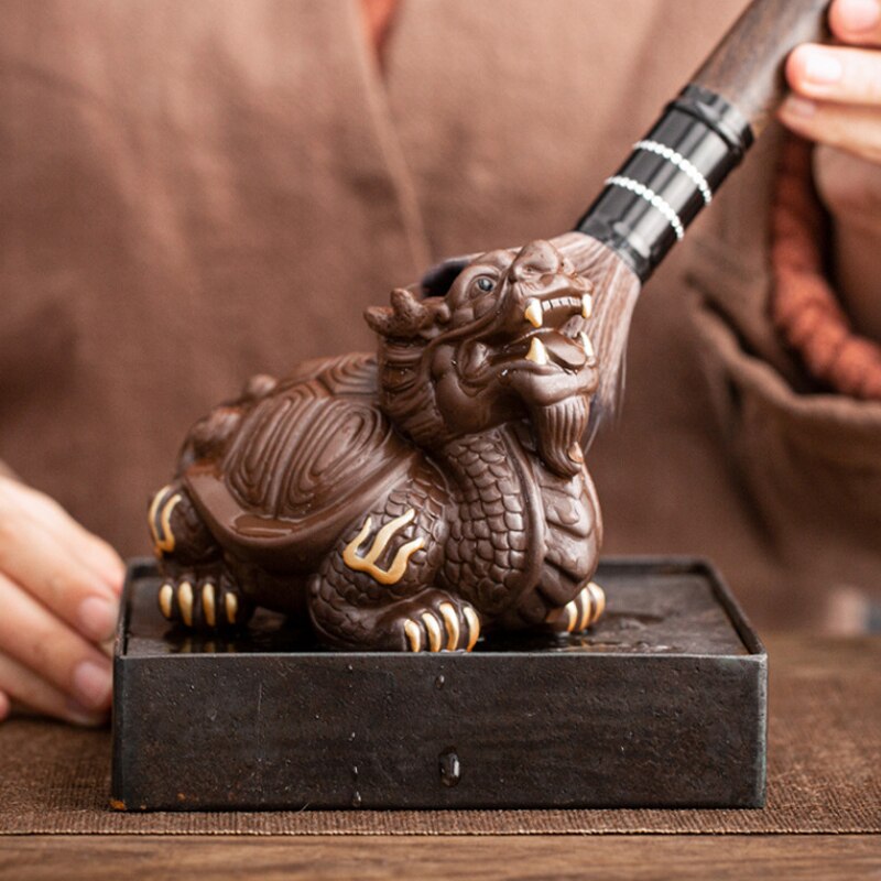 Yixing Zisha Drago tartaruga Tè animale domestico benedizione fortunata scultura fatta a mano Tè giocare a cerimonia del tè vassoio del tè può sollevare Zisha Tè giocattoli