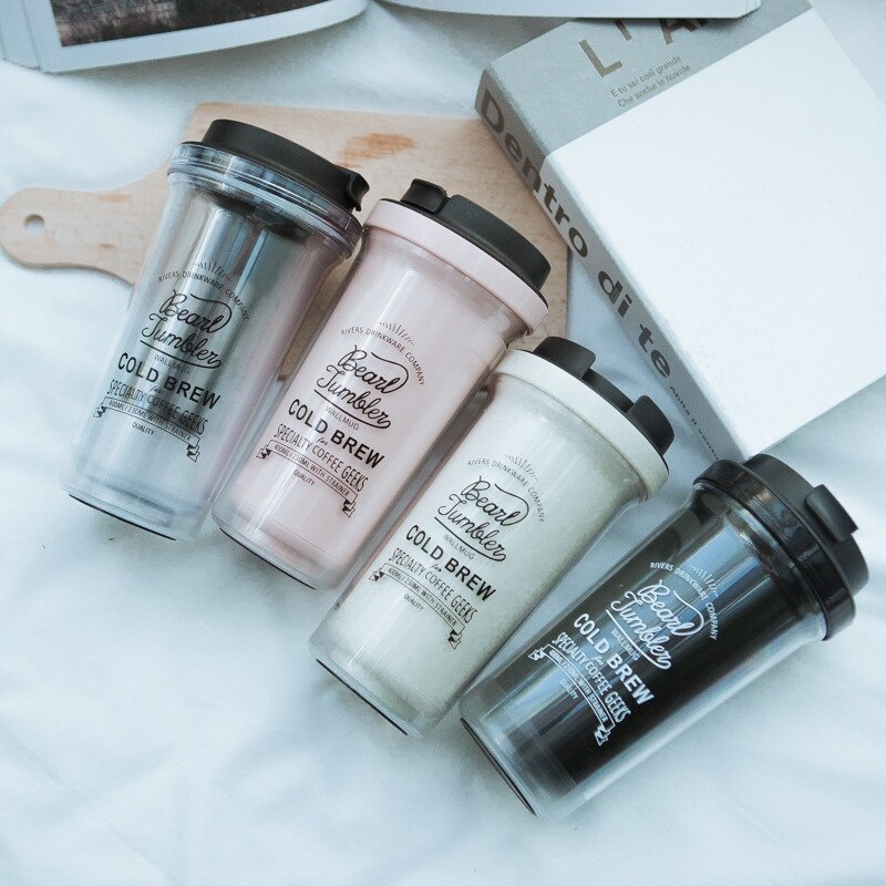 Convenient Portable Student Plastic Water Cup With Lids Insulated Travel Mug Double Wall Portable Cup For Home Office School 2