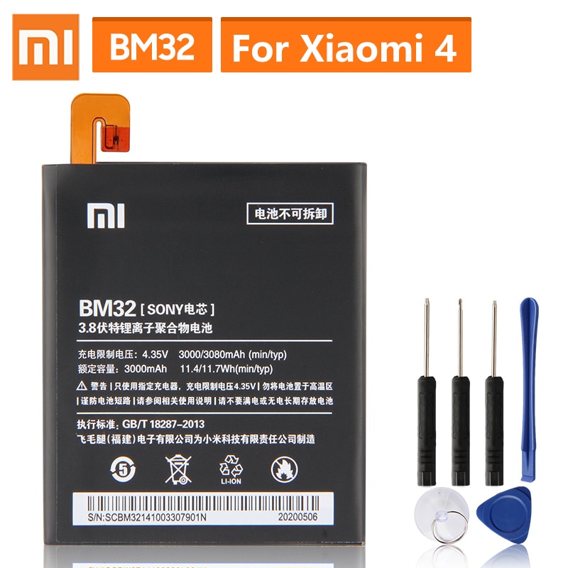 Originele Vervangende Batterij Voor Xiaomi Mi 4 M4 Mi4 BM32 Echt Telefoon Batterij 3080Mah