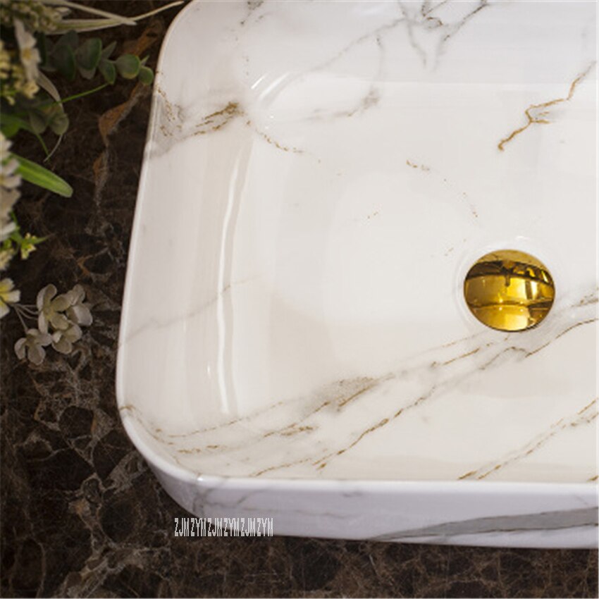 European Style Home Bathroom Rectangle Ceramic Sink Single Hole Hand Wash Sink Modern Simple Hotel Above Counter Basin Bowl