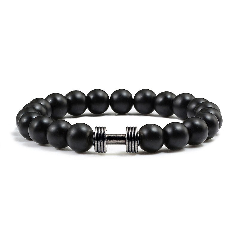 Kausalen Männer Armband Schwarz Natürliche Stein Lava Perlen Legierung Fitness gym Hantel Armbänder Armreifen Charme Frauen Männlichen Outdoor Schmuck