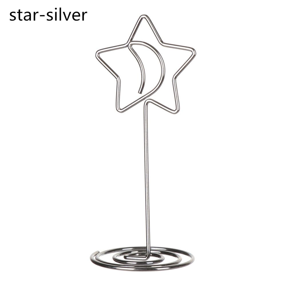 Moon Stars Shaped Photo Holder Stand Table Number Card Holders Place Card Paper Clips Wedding Favor Card Stand Message Card Clip: silver-star