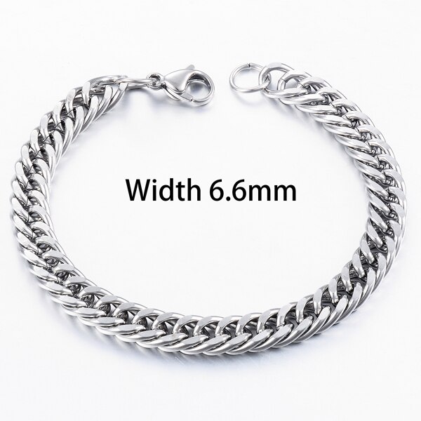 Men's Stainless Steel Cuban Bracelet Hip-Hop Jewelry: Silver 6.6mm / 18cm