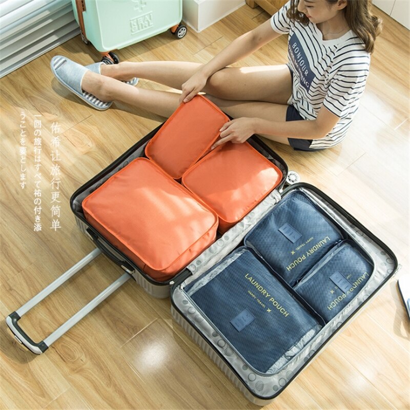 Reizen Opbergtas Set Van 6 Wassen Toilettas Verpakking Cubes Kleding Afwerking Pakket Bagage Organizer Waterdichte Plunjezak