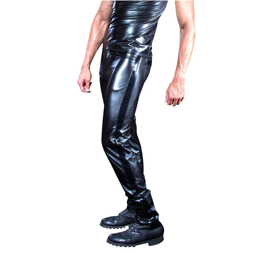 Calça masculina de couro slim, calça justa de moto, calça de couro masculina, calça de látex para motocicleta, calças masculinas para meninos