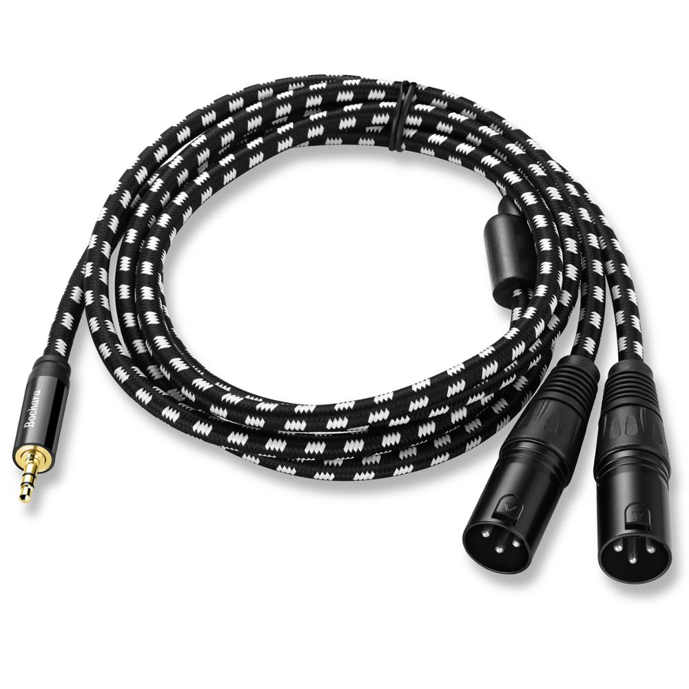 Bochara geflochtenes 3.5mm- stereo-klinkenstecker-auf-dual-xlr-stecker-ofc-aux-audiokabel, folien- und geflochten, geschirmt, 1.5m 3m 5m