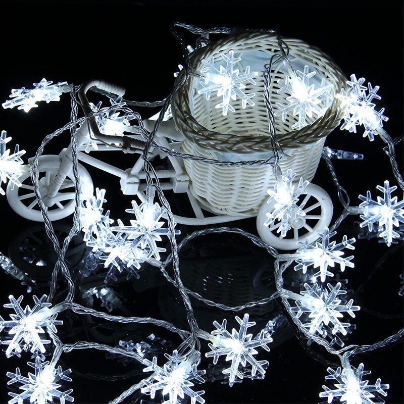 220v eu batteri usb led snöflinga strängljus fairy gardin ljus utomhus julkrans för fest år dekor: Kall vit / 10m 100 led 220v eu