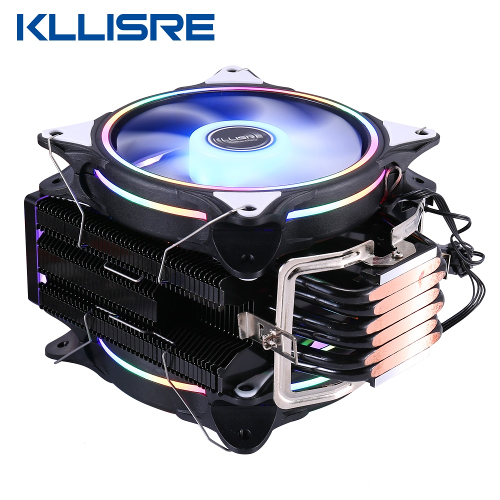 Kllisre cpu køler radiator blæser 6 varmerør rgb pwm 4 pin quiet til inte lga 115x 1200 v3 x79 x99 am4 socket ventilator