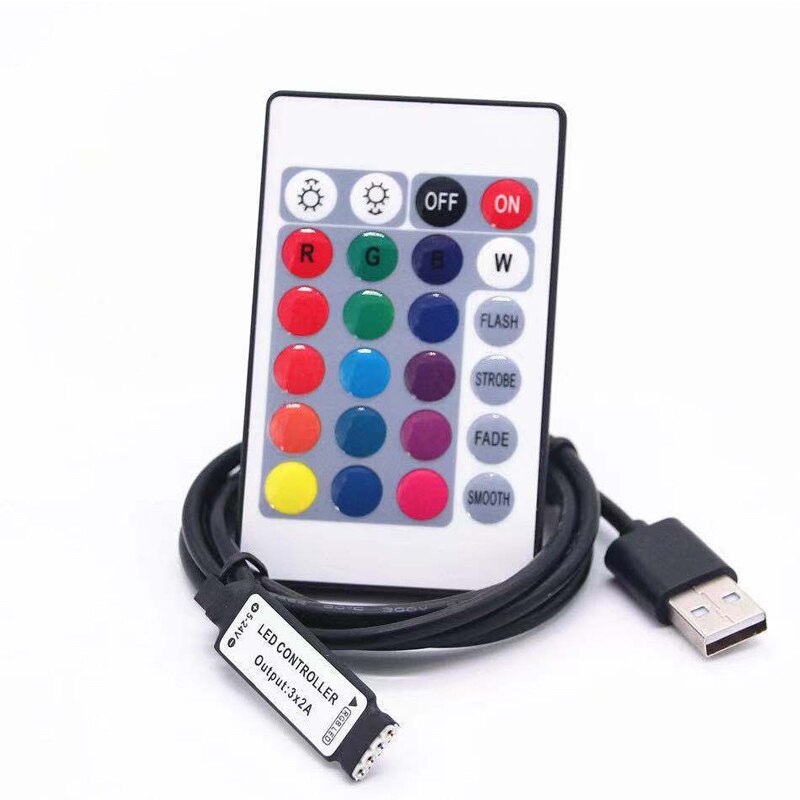DC5V USB led strip controller suitable for 5050 2835 RGB light strip computer TV background light indoor lighting transformation: 24key rf