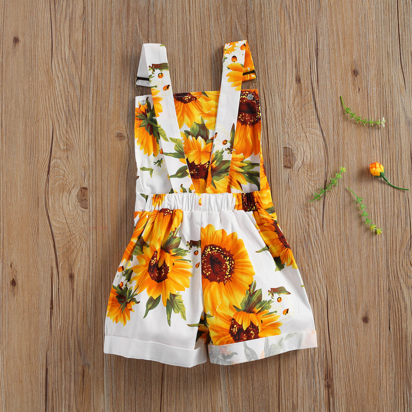 2-7Y Kids Overalls Summer Rompers Sunflower Print Sleeveless Suspender Shorts Girl Jumpsuits Clothing