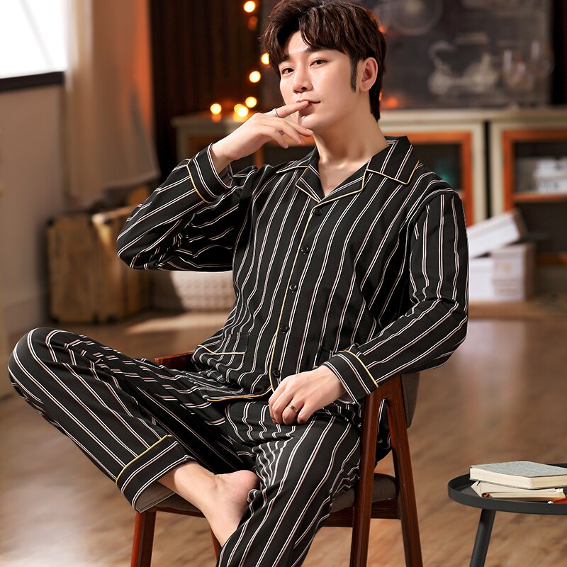 Herre pyjamas herre nattøj bomuld pyjamas efterår pijama hombre herre nattøj gitter nattøj sleep&lounge pyjamas plus str.