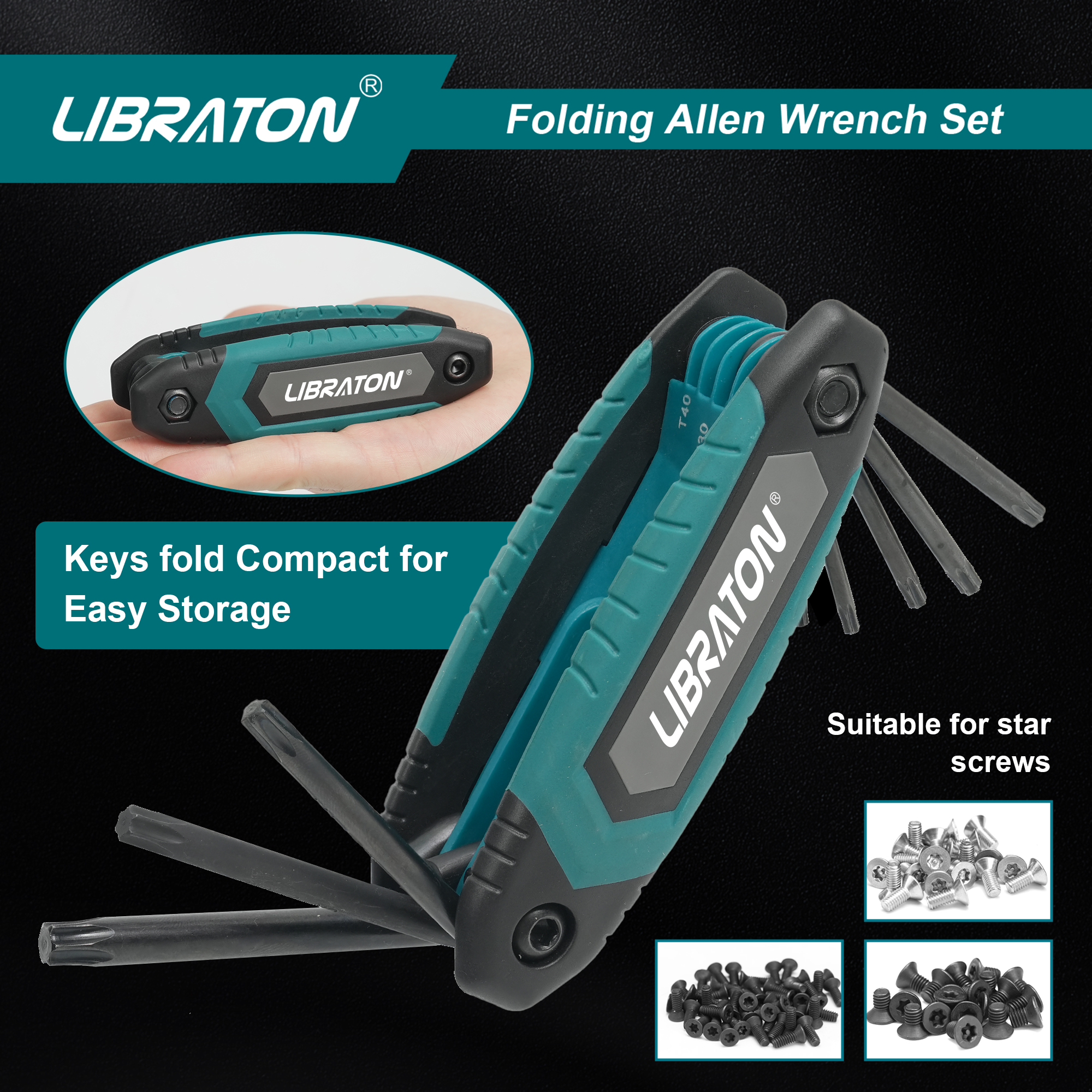 Libraton 8 en 1 clé hexagonale Torx pliante Allen poche clé étoile Portable Kit tailles T-9 à T-40 pour l'entretien des vélos