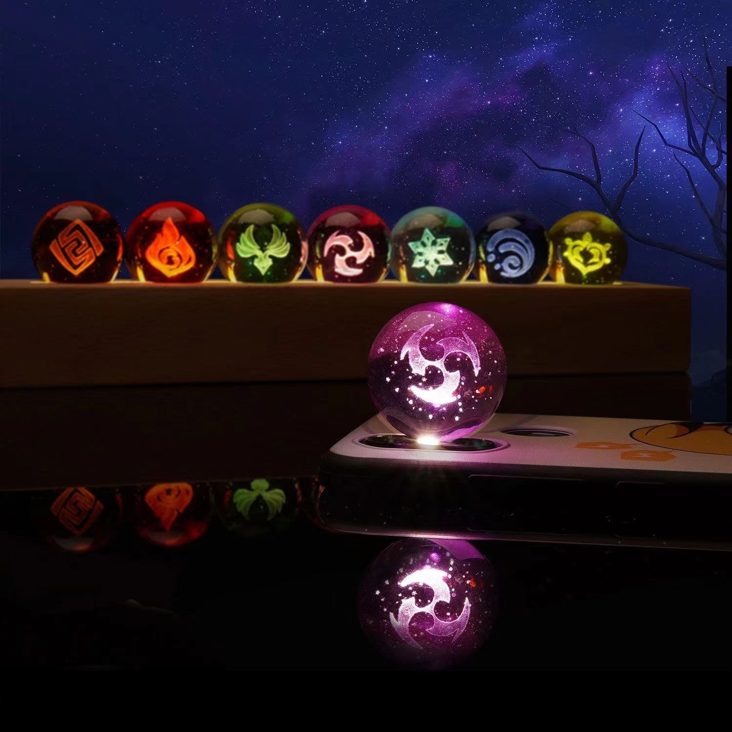 Anime Game Peripheral God's Eye 3D Stereoscopic Luminous Crystal Ball Desktop Ornaments Cartoon Secondary Yuan: Burgundy