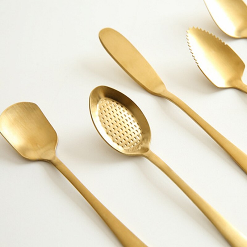 retro złota łopata łyżeczka robić kawy łyżeczka robić deserów ze stali nierdzewnej arbuz łyżka łyżka robić lodów końcówka łopata okrągła łyżka kuchenna
