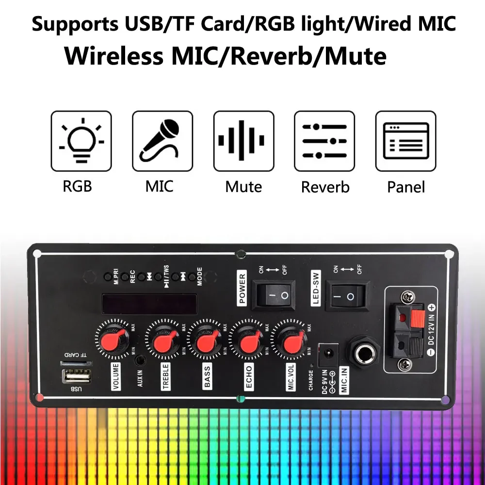 Bluetooth Audio Amplifier Board MP3 Amplifiers Subwoofer Microphone Amp Module for 4 ohms Speaker 7.4V Battery Powered DC 12V