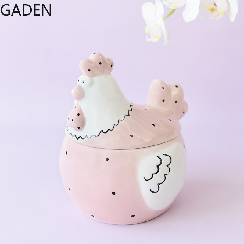 Cute Garden Chicken Storage Jar Cartoon Pink Storage Ornaments Ceramic Living Room Home Decoration Jar Kitchen Storage