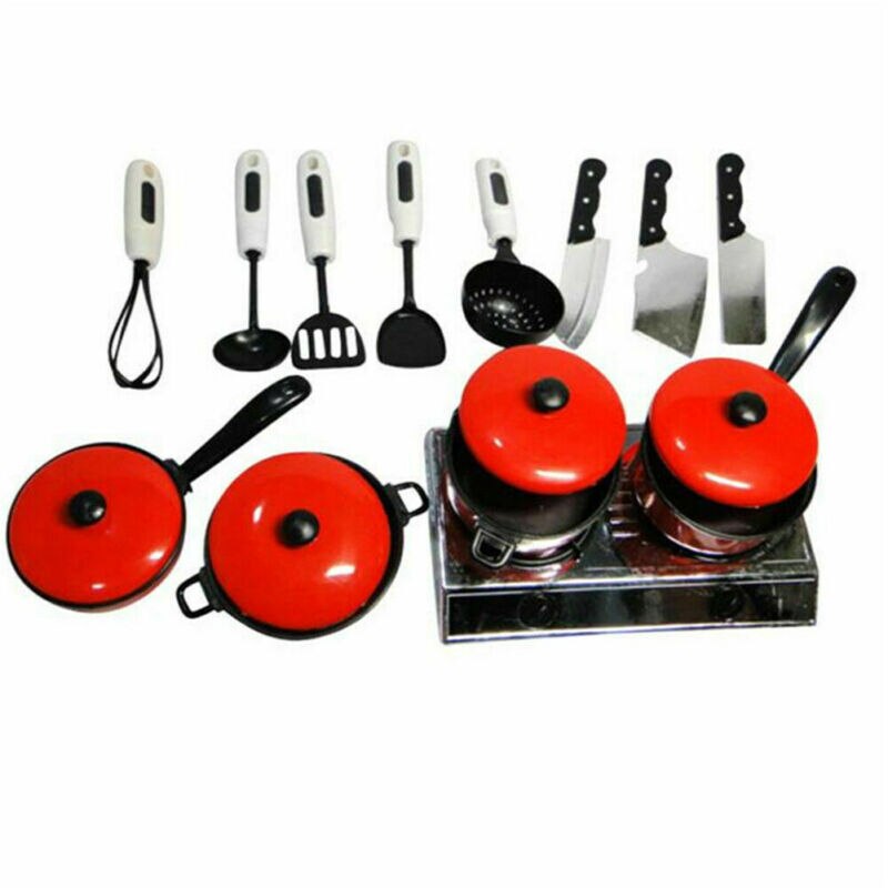 13 Pcs Kid Speelgoed Speelhuis Keukengerei Koken Potten Pannen Voedsel Gerechten Cookware