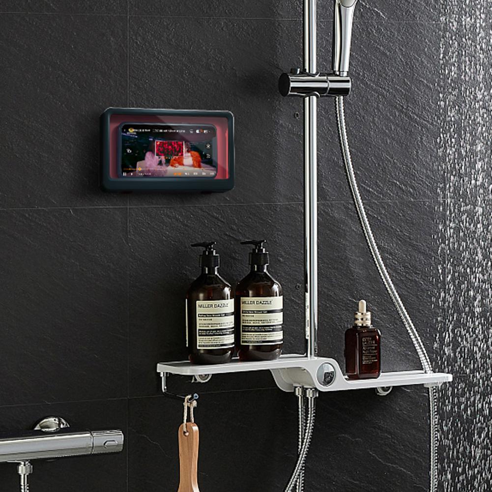 Phone Waterproof Case Wall Mounted Touch Screen Phone Holder Bathroom Kitchen Anti-fog Punch-free Sealing Protective Cover