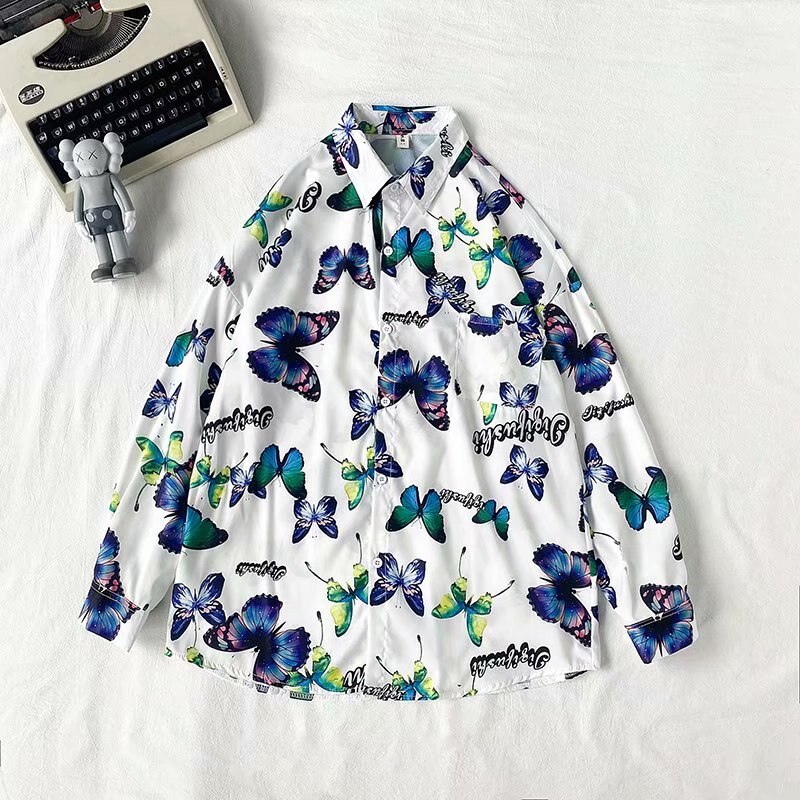 herbst eins Hafen stil salz hemd männer und frauen schmetterling drucken Yuppie- faul Wind drapieren Übergröße-Shirt: JQ518 Weiß / XL
