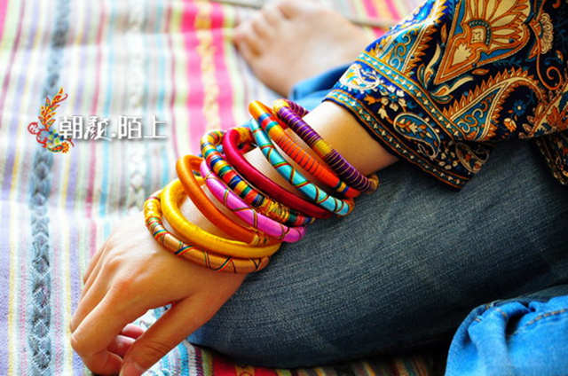 BB-219 Colorful Indian Bollywood Dance Wrapped Plastic Bangle Mix 10pcs lot