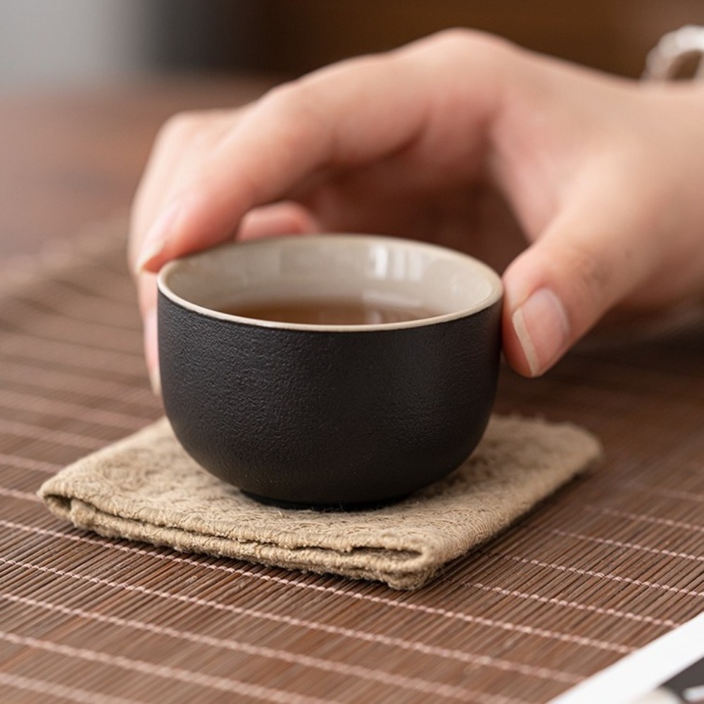 6PCS Drinkware Retro Tea Cup Black Heat-resistant Tea Bowl Luxury Handmade Single Cup Home