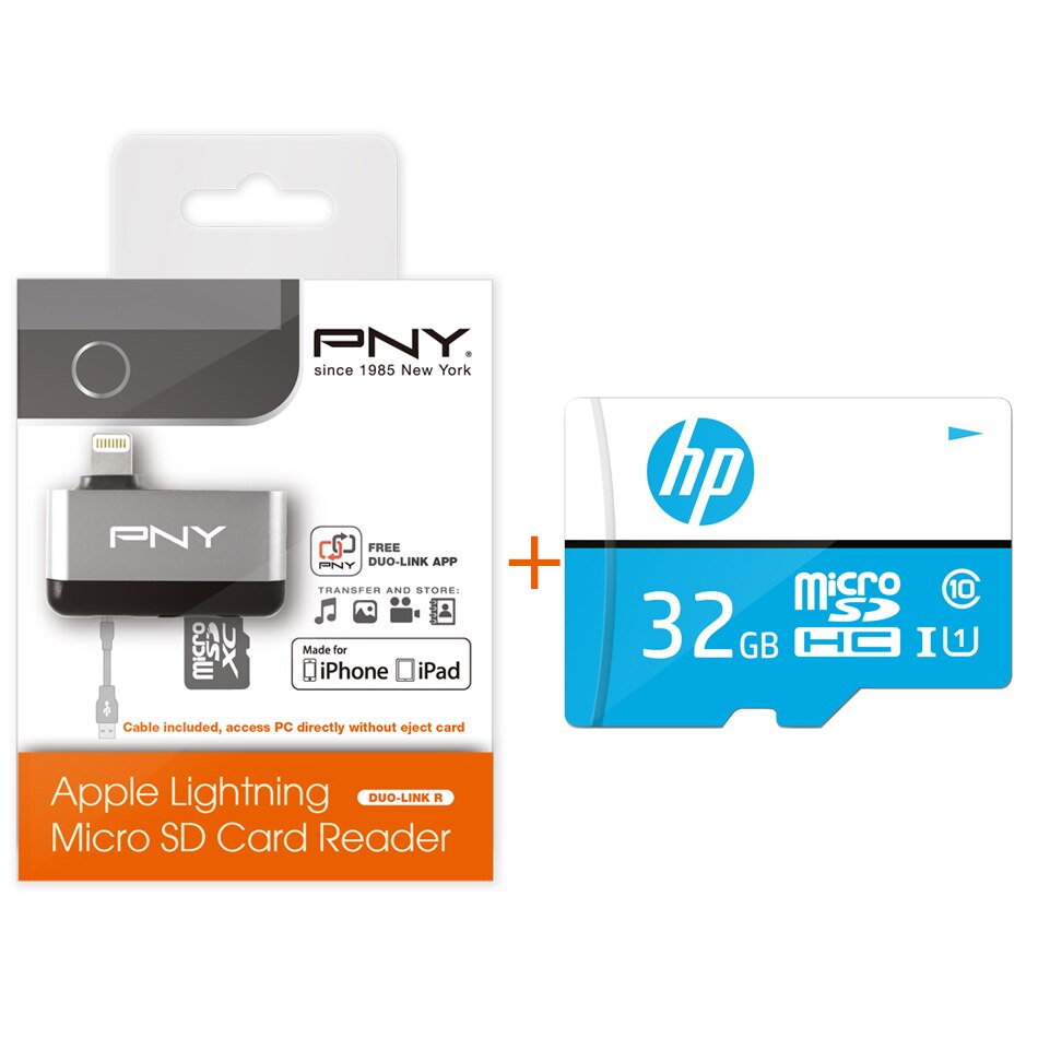 PNY DUO-LINK R 2 in 1 Micro USB 2.0 Card Reader TF Card SDHC/SDXC USB Memory Cardreader micro sd usb Adapter for iPhone ipad PC: 32GB HP TF Card